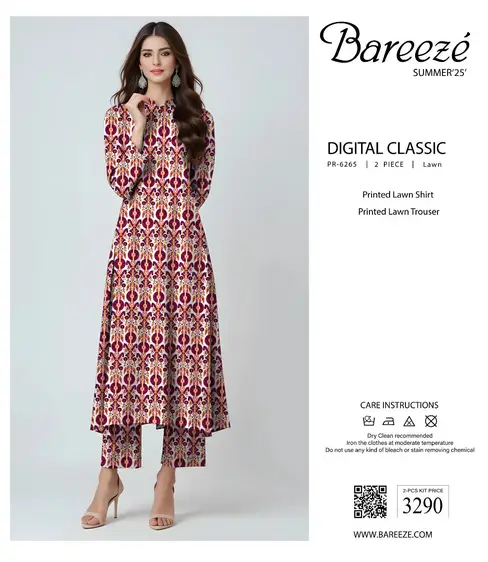 Bareeze Lawn 2PC Printed Suit – Summer 2025 Collection Ready Stock – Bareeze Summer 2025 Printed Lawn 2PC Suit (Shirt + Trouser)