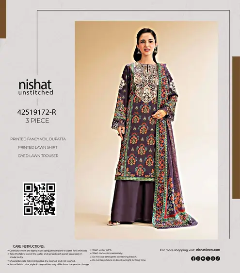 Nishat Linen Summer 2025 – Printed 3PC Lawn Suit with Fancy Dupatta Nishat Linen 3PC printed lawn suit with fancy dupatta – Summer 2025
