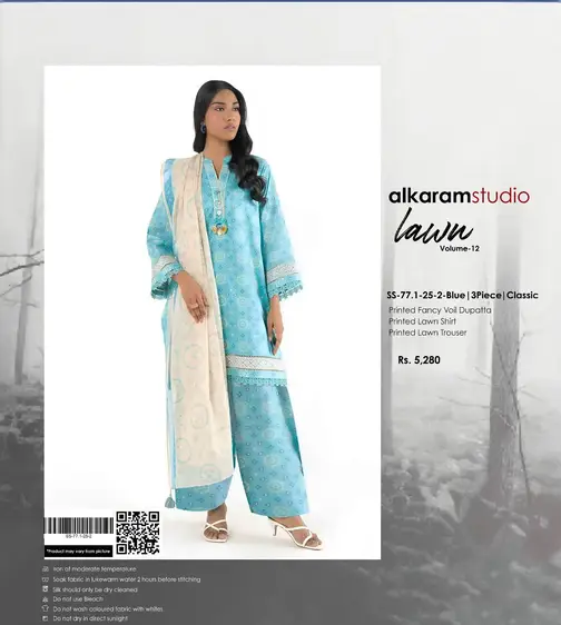 Alkaram Studio 3PC Printed Lawn Suit – Summer Collection 2025 Vol-12 Alkaram Studio 3PC printed lawn suit with fancy voil dupatta – Summer 2025 Vol-12