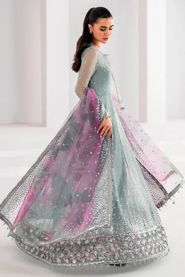 Jazmin Embroidered Maxi Dress – Chiffon with Net Dupatta Jazmin embroidered chiffon maxi with net dupatta and silk trouser – formal luxury set
