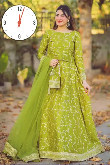 Premium Embroidered Potli Dress – 4PC Set with Skirt & Dupatta 4PC embroidered designer potli dress set in shamose silk with dupatta and potli bag.