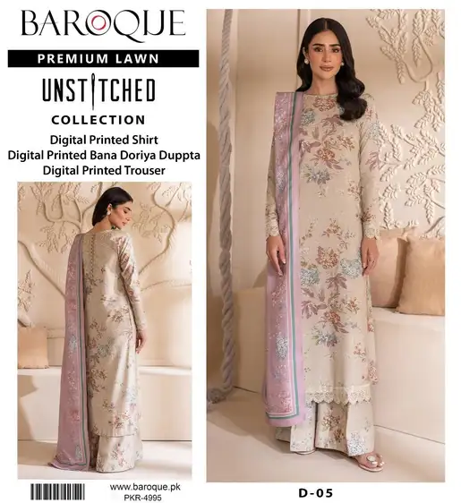 Baroque Summer 2025 Lawn 3PC Set – Digital Printed Original Baroque Summer 2025 3PC Lawn Suit Digital Printed Original
