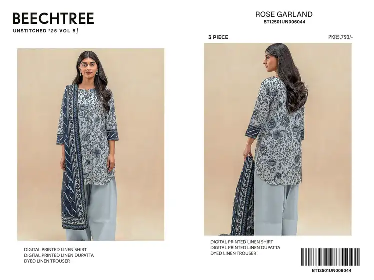 Beechtree Winter Linen Collection 2025 – New Arrival Digital Printed 3 Piece Suit Beechtree Winter Linen Collection 2025 – Digital printed shirt, printed dupatta, dyed trouser – New Arrival Pakistani unstitched suits