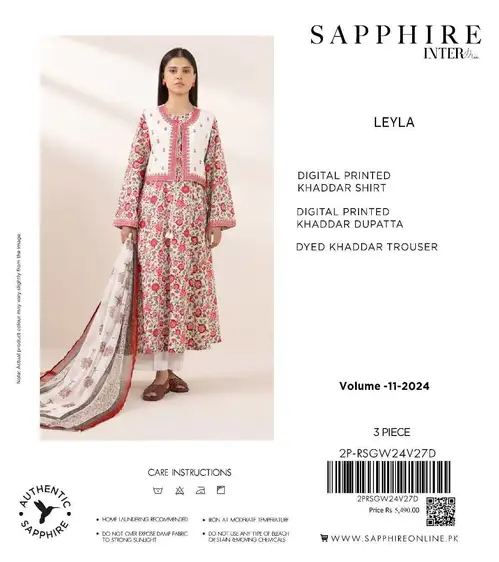 SAPPHIRE 3Pc Khaddar Winter Collection 2025 – Digital Printed Shirt, Dupatta & Dyed Trouser SAPPHIRE Winter Collection 2025 – Digital printed khaddar shirt, digital printed khaddar dupatta, dyed trouser – 11 designs – Pakistani unstitched suits for women