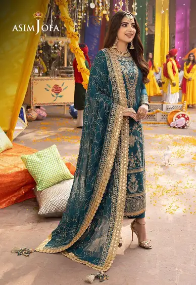 Asim Jofa Premium Chiffon Unstitched Suit with Malai Trouser Asim Jofa chiffon unstitched premium suit with malai trouser and elegant sequence work – Pakistani luxury designer wear 2025