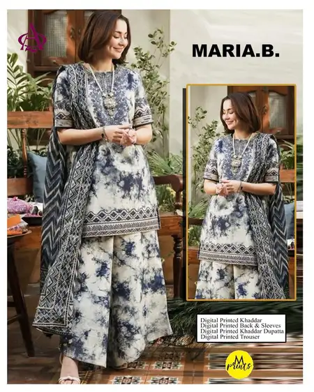 Maria.B Khaddar Collection – 3Pc Unstitched Suit with Embroidered Patches Maria.B Khaddar unstitched winter collection – embroidered patches with printed shirt, trouser, and shawl – premium Pakistani women’s winter wear 2025