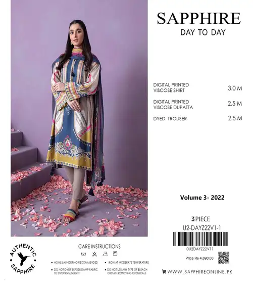 Sapphire 3Pc Winter Collection Premium Viscose Unstitched Suit Sapphire 3Pc Winter Collection unstitched viscose suit with digital printed shirt, digital printed dupatta, and dyed trouser – Pakistani designer wear 2025