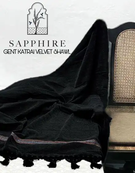 Sapphire Winter Luxury Velvet Shawl for Men β Premium Collection Sapphire Winter Luxury Velvet Shawl for men β 3 yards Γ 1.5 yards with tassels border and retail packaging.
