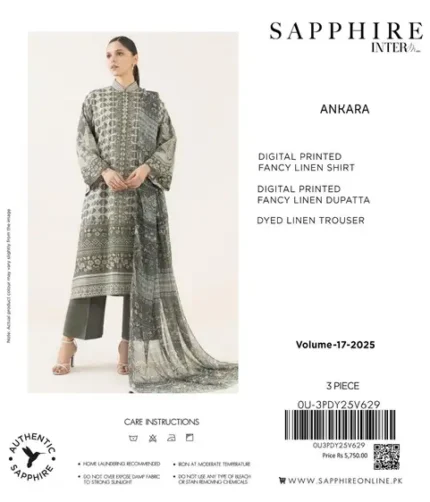 Sapphire 3Pc Winter Collection – fancy linen unstitched suits with digital print and dyed trouser.