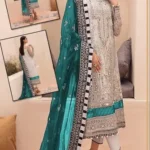 Gulaal Iconic Wedding Collection organza embroidered 3-piece unstitched suit with handwork front, embroidered daman patches, embellished sleeves, lace dupatta, and malai trouser β Pakistani luxury fashion 2025