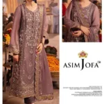 Asim Jofa chiffon unstitched suit with zari, thread, and sequence embroidery and malai trouser – premium Pakistani clothing 2025.