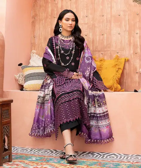 Adanas Libas Dhanak Heavy Embroidered 3-Piece Unstitched Suit – Winter Collection 2025 Adanas Libas Dhanak embroidered unstitched 3-piece suit with wool digital print shawl, perfect for winter fashion 2025.