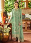 Afroze Shenhāi chiffon embroidered 3-piece suit with sequin work, fancy tassels, and Malai trouser from the 2025 wedding collection.