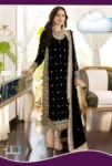 Asim Jofa luxury chiffon embroidered 3-piece suit with sequin detailing, embroidered dupatta, and Malai trouser from 2025 collection.