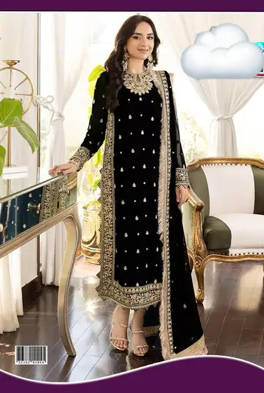 Asim Jofa Code MD 1418 Luxury Embroidered Chiffon Suit 2025 Asim Jofa luxury chiffon embroidered 3-piece suit with sequin detailing, embroidered dupatta, and Malai trouser from 2025 collection.
