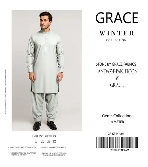 Grace Mens Andaz-e-Pakhtoon Winter Collection 2025 Grace Mens Andaz-e-Pakhtoon unstitched 4-meter premium fabric in 13 colors, traditional men’s winter wear 2025.