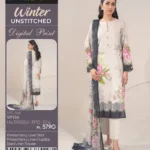 Limelight printed fancy linen unstitched 3-piece winter suit with dyed trouser and printed dupatta β Winter Collection 2025.