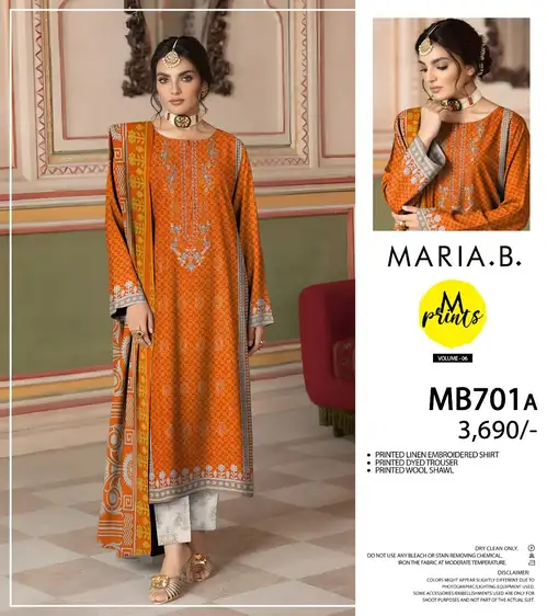 MARIA.B Digital Printed Linen Embroidered 3PC Winter Suit 2025 MARIA.B 3-piece unstitched embroidered linen suit with digital print shirt, wool shawl dupatta, and self trouser, premium winter collection 2025.